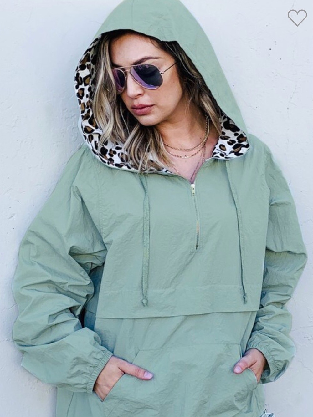 New with tags Light Sage Hooded Windbreaker with Leopard Lining